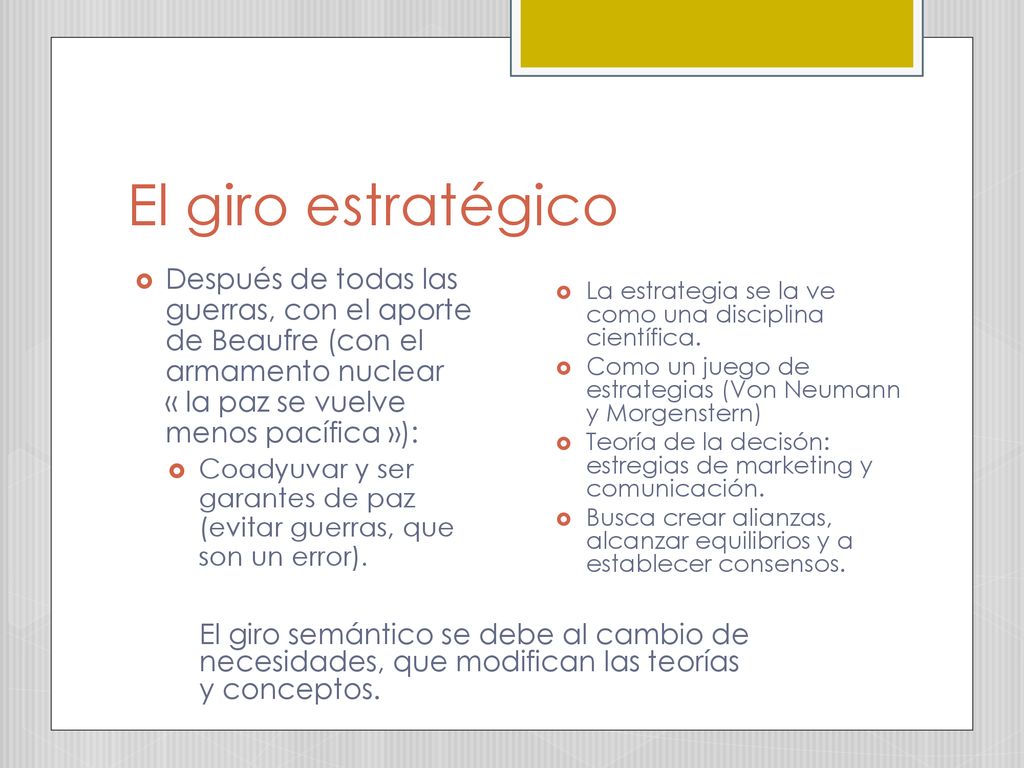 El giro estratégico Después de todas las guerras, con el aporte de Beaufre (con el armamento nuclear « la paz se vuelve menos pacífica »):