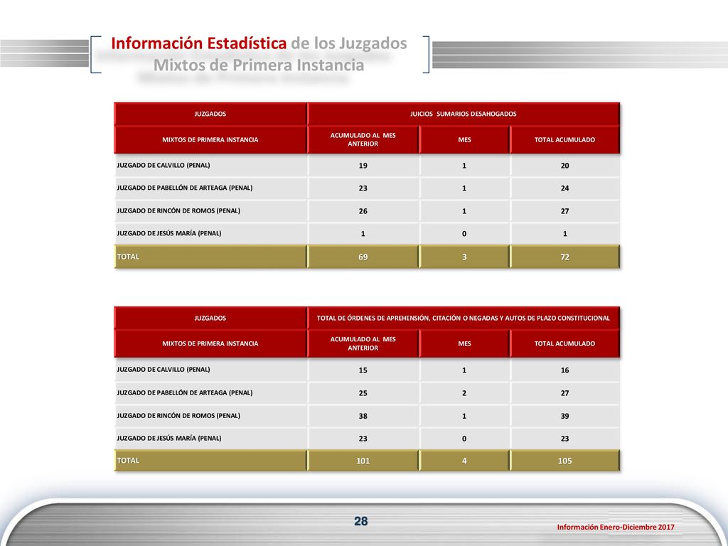 Información Estadística de los Juzgados Mixtos de Primera Instancia