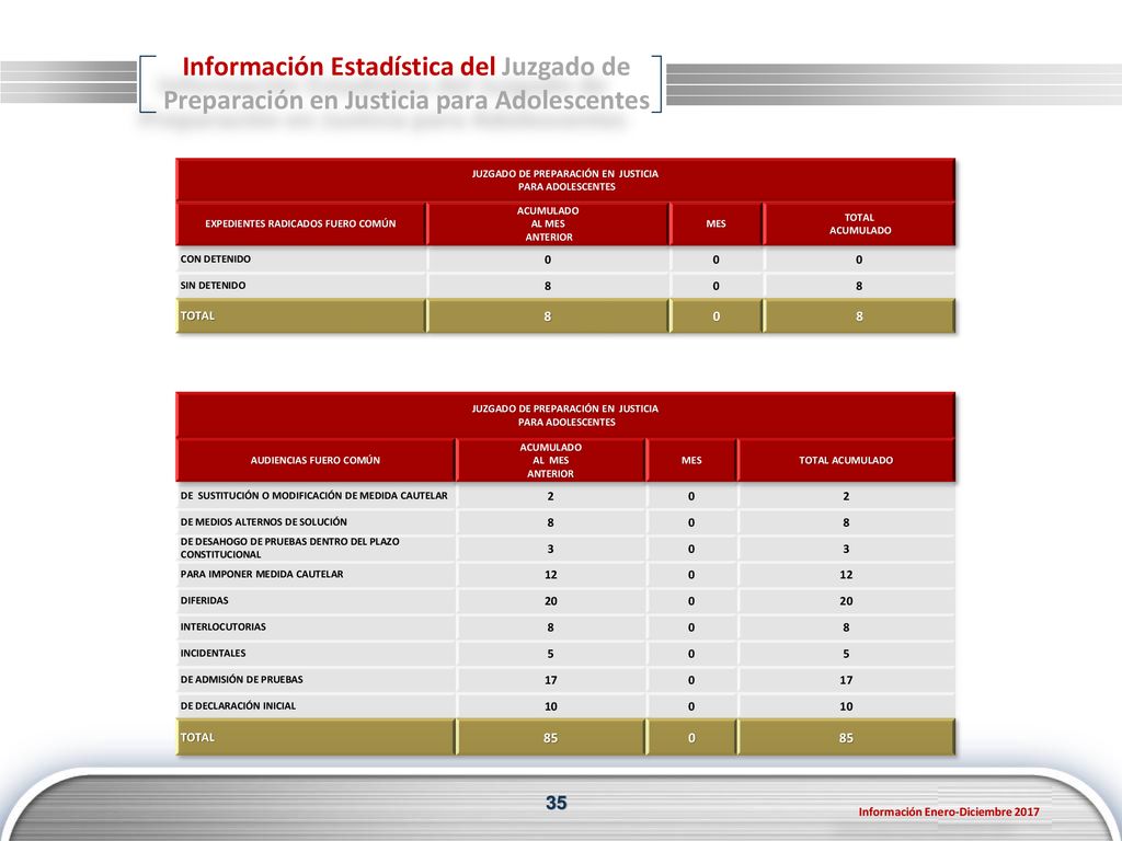 Información Estadística del Juzgado de Preparación en Justicia para Adolescentes