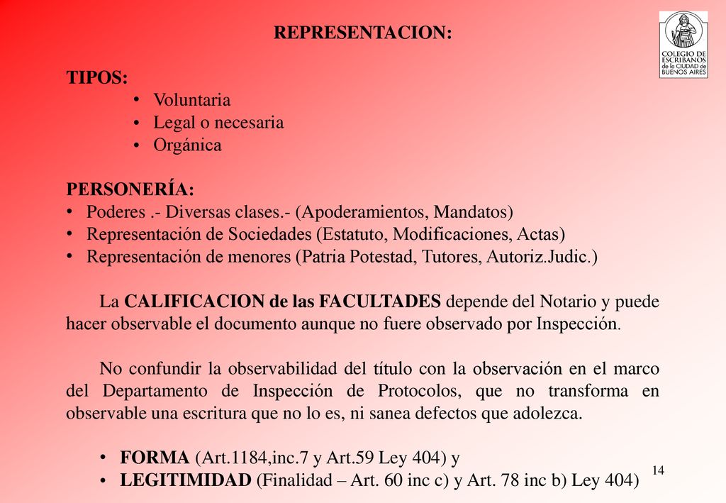 REPRESENTACION: TIPOS: Voluntaria. Legal o necesaria. Orgánica. PERSONERÍA: Poderes .- Diversas clases.- (Apoderamientos, Mandatos)