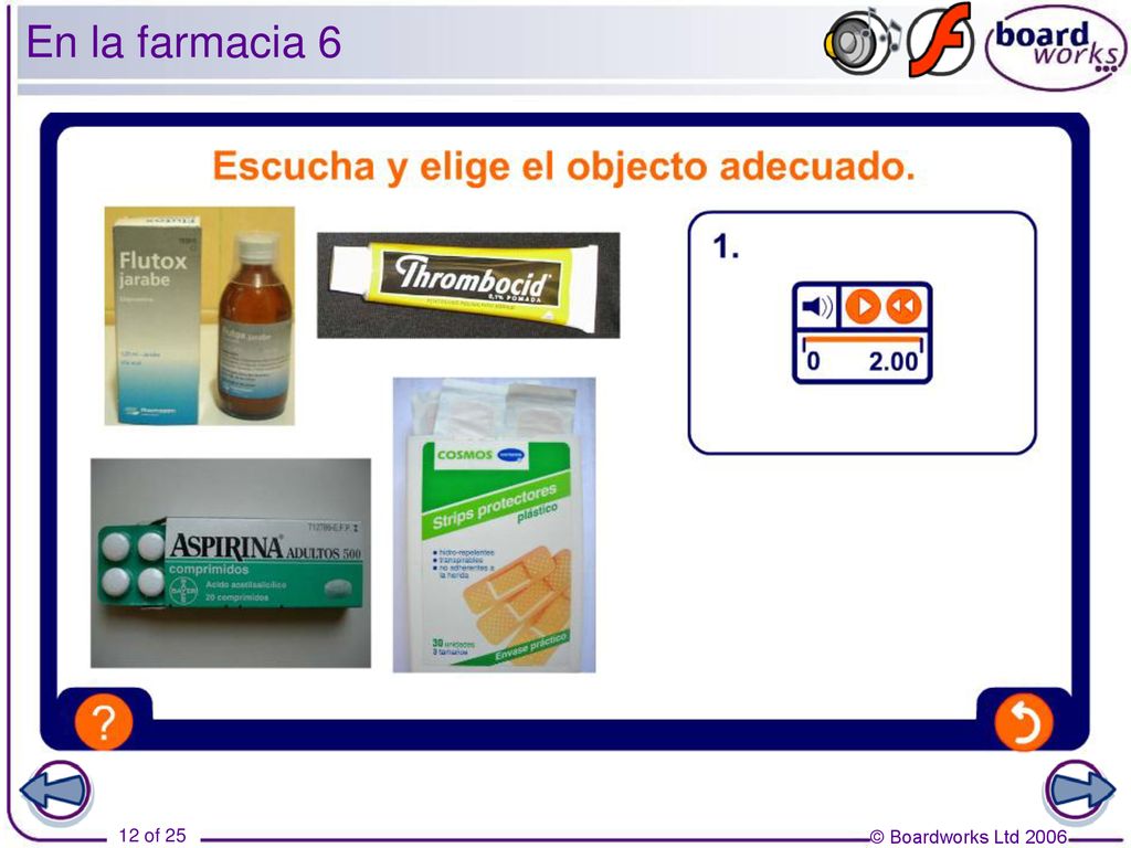 En la farmacia 6 ¿Grande o pequeña Pequeña, por favor.