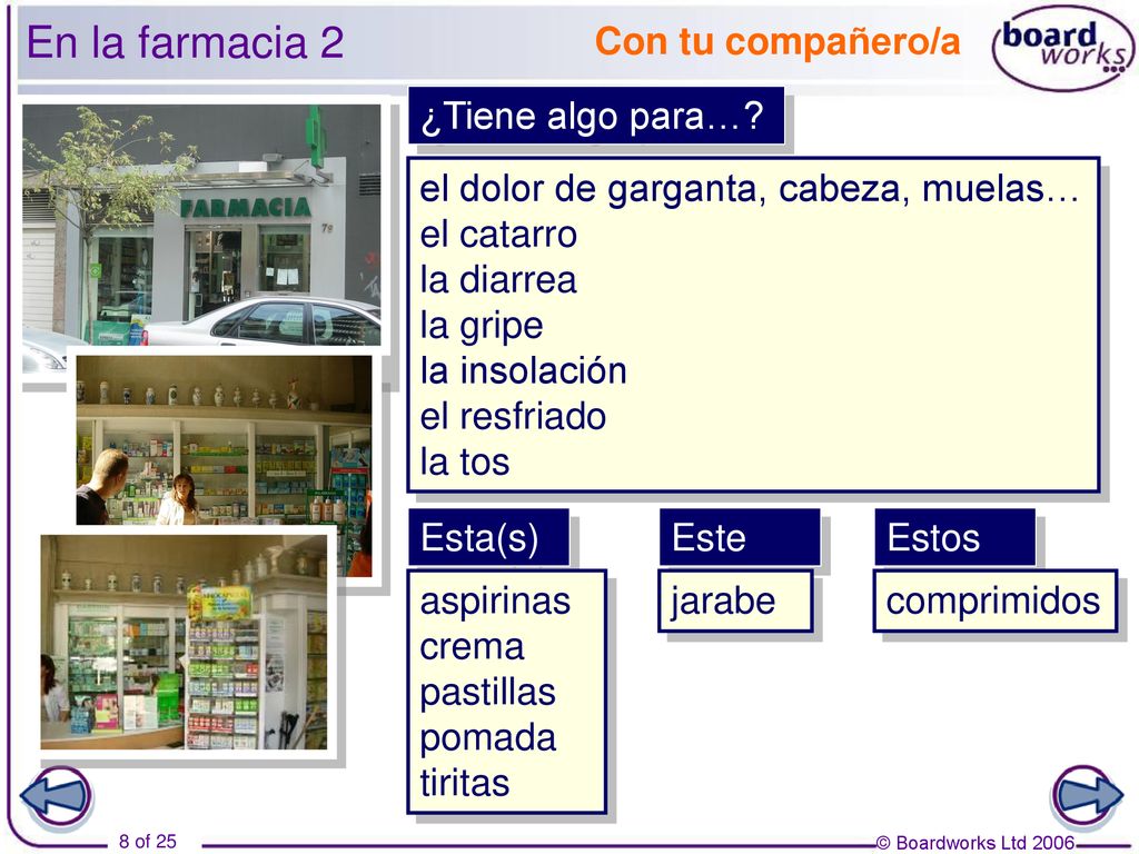En la farmacia 2 Con tu compañero/a ¿Tiene algo para…