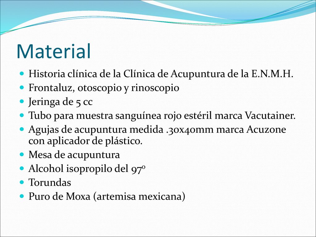 Material Historia clínica de la Clínica de Acupuntura de la E.N.M.H.