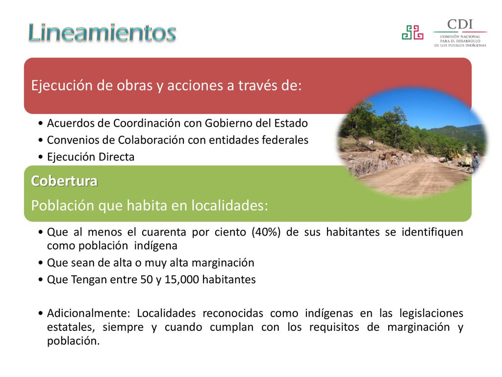 Lineamientos Ejecución de obras y acciones a través de: Cobertura