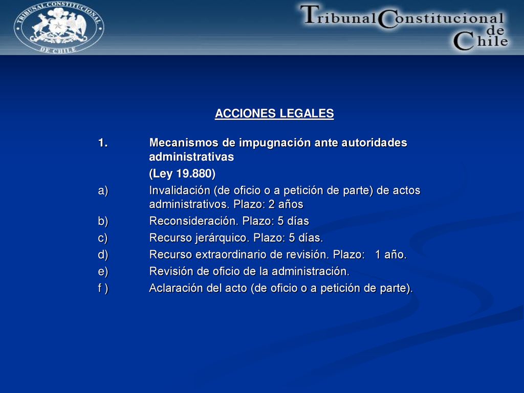 ACCIONES LEGALES 1. Mecanismos de impugnación ante autoridades administrativas. (Ley )