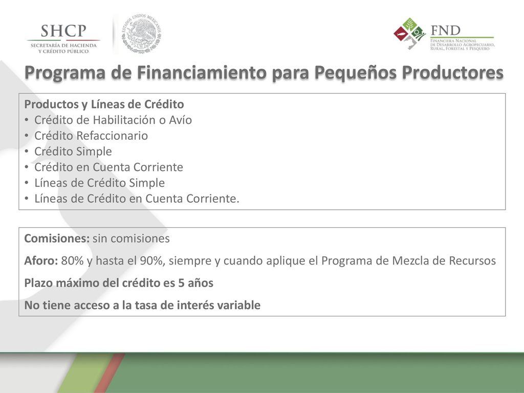 Programa de Financiamiento para Pequeños Productores