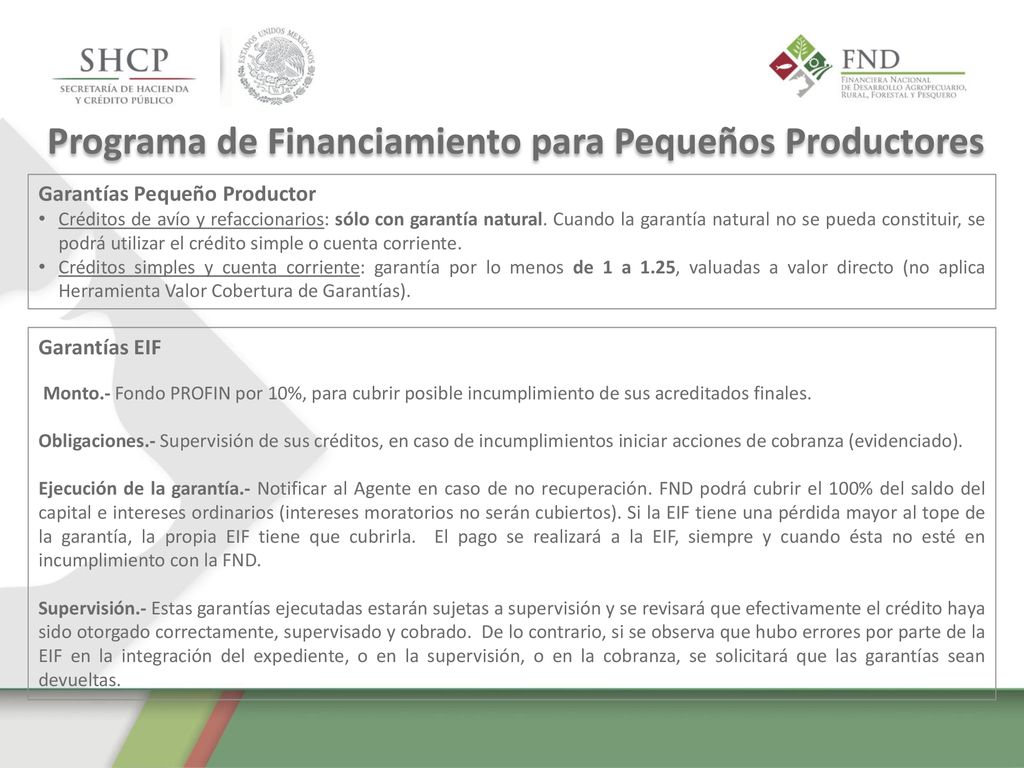 Programa de Financiamiento para Pequeños Productores