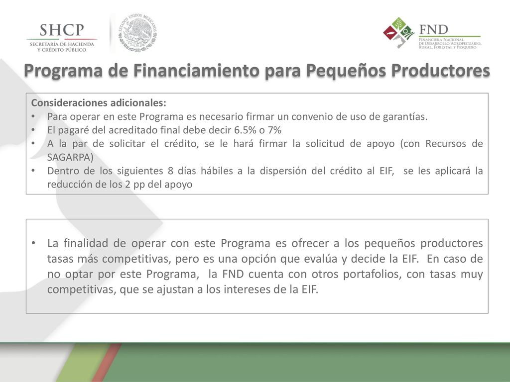 Programa de Financiamiento para Pequeños Productores