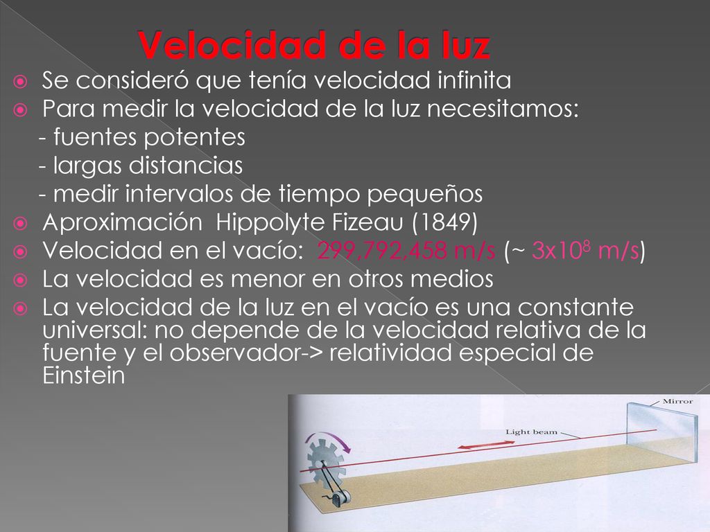 Velocidad de la luz Se consideró que tenía velocidad infinita