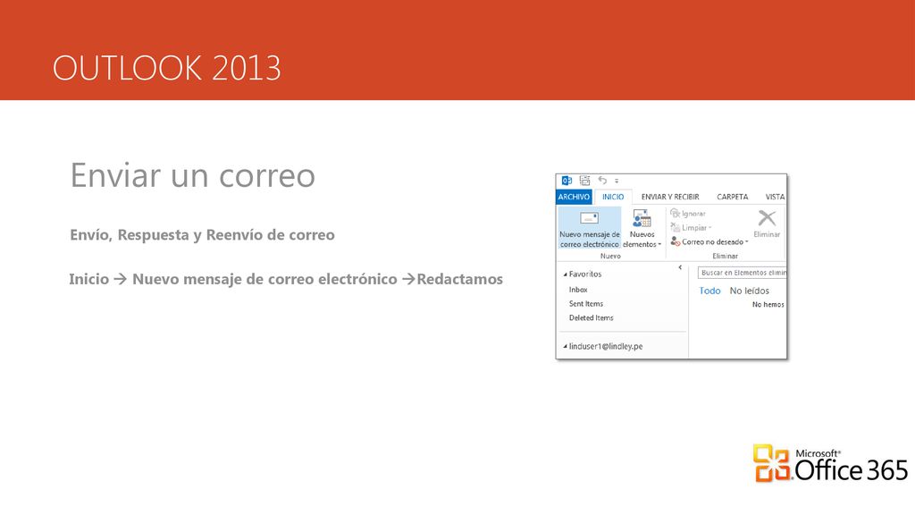 OUTLOOK 2013 Enviar un correo Envío, Respuesta y Reenvío de correo