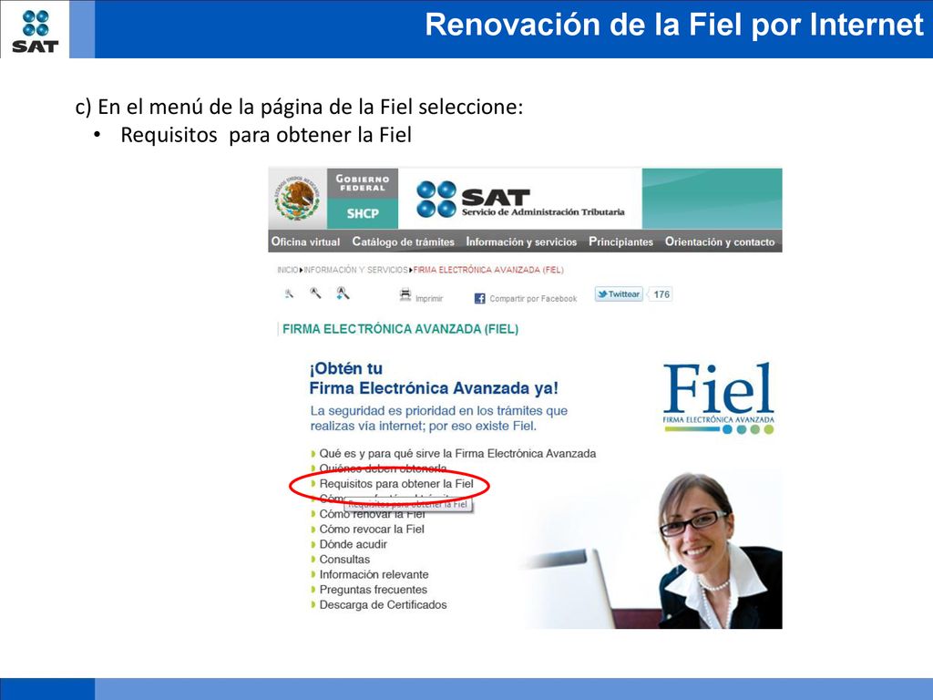 c) En el menú de la página de la Fiel seleccione: