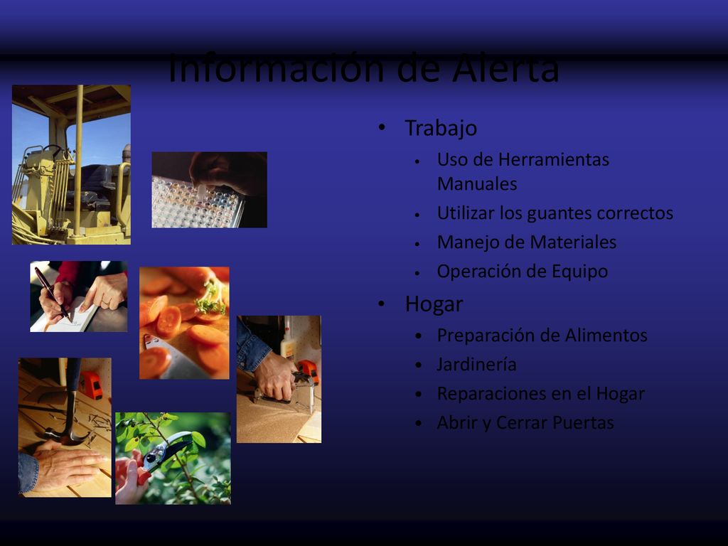 Información de Alerta Trabajo Hogar Uso de Herramientas Manuales