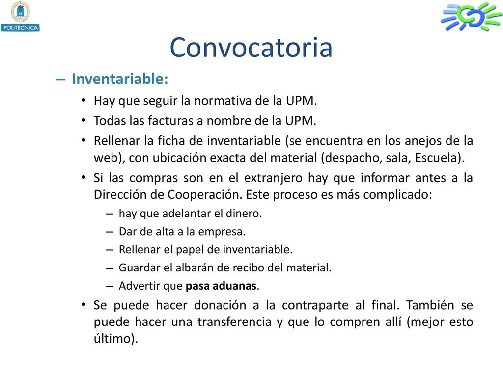 Convocatoria Inventariable: Hay que seguir la normativa de la UPM.