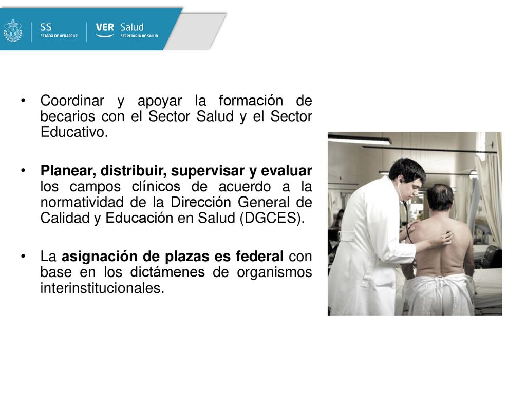 Coordinar y apoyar la formación de becarios con el Sector Salud y el Sector Educativo.