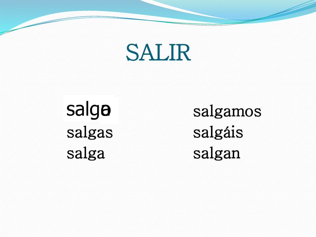 SALIR salga salgamos salgas salgáis salga salgan salgo o a