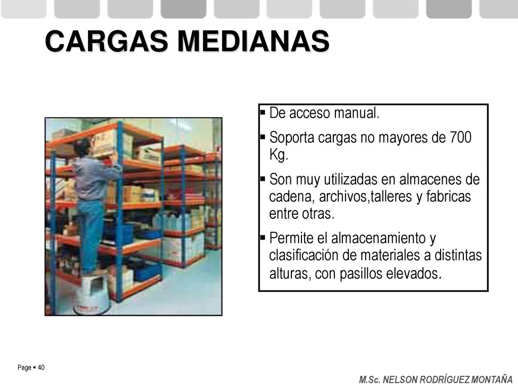 CARGAS MEDIANAS De acceso manual. Soporta cargas no mayores de 700 Kg.