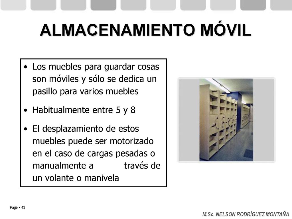 ALMACENAMIENTO MÓVIL Los muebles para guardar cosas son móviles y sólo se dedica un pasillo para varios muebles.