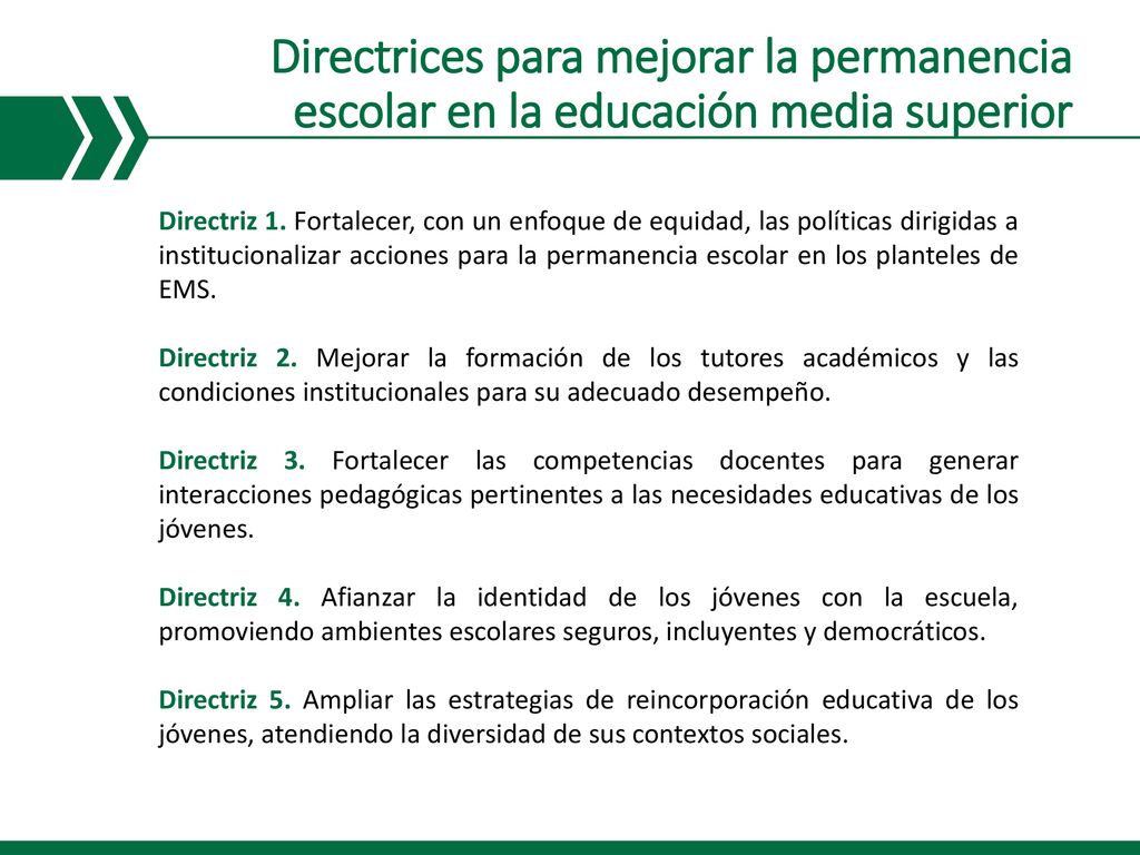 Directrices para mejorar la permanencia escolar en la educación media superior