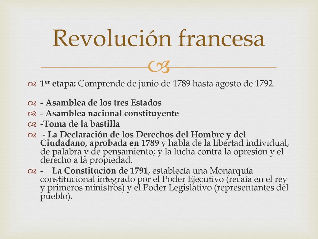 Revolución francesa 1er etapa: Comprende de junio de 1789 hasta agosto de Asamblea de los tres Estados.