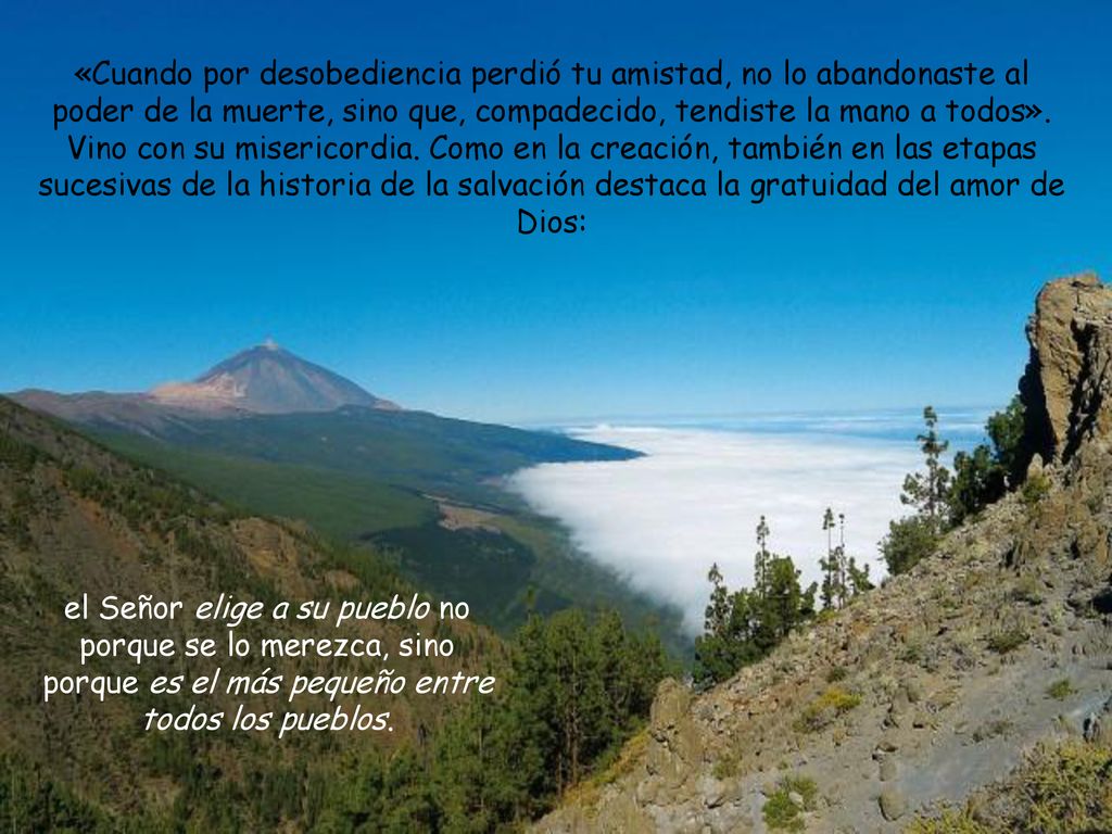 «Cuando por desobediencia perdió tu amistad, no lo abandonaste al poder de la muerte, sino que, compadecido, tendiste la mano a todos». Vino con su misericordia. Como en la creación, también en las etapas sucesivas de la historia de la salvación destaca la gratuidad del amor de Dios: