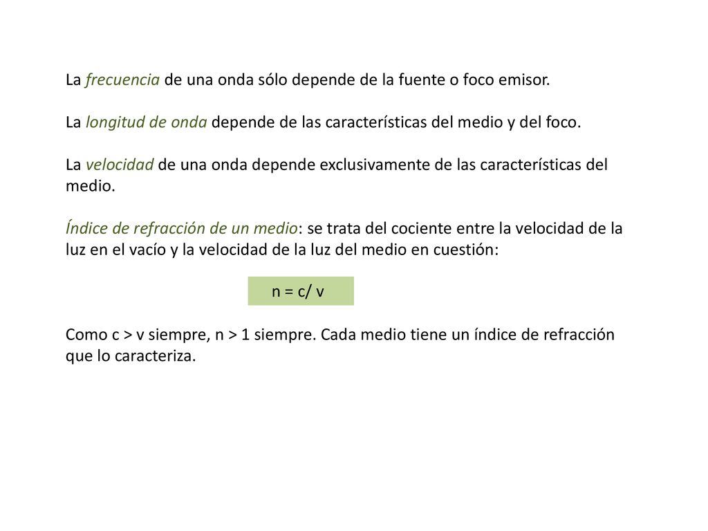 La frecuencia de una onda sólo depende de la fuente o foco emisor.