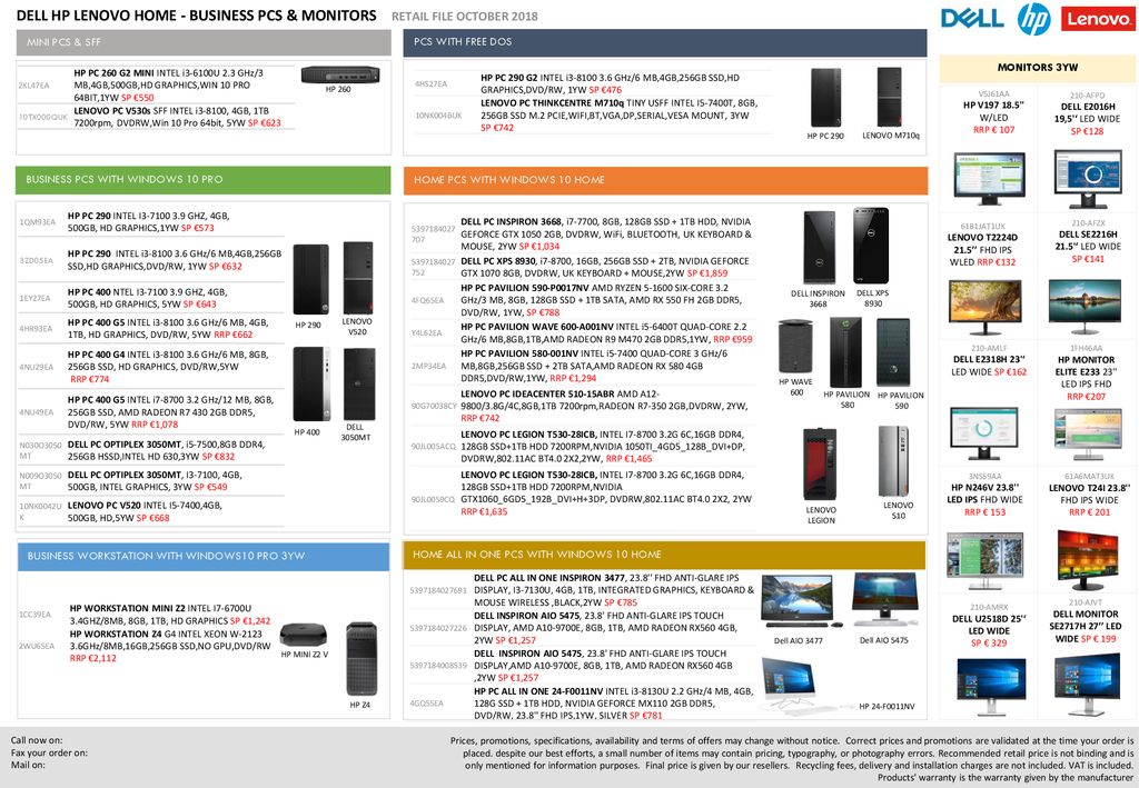 DELL HP LENOVO HOME - BUSINESS PCS & MONITORS RETAIL FILE OCTOBER 2018