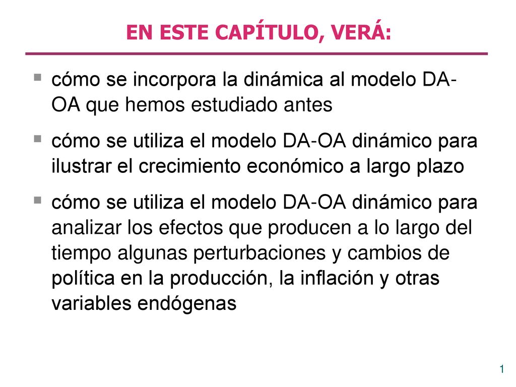 EN ESTE CAPÍTULO, VERÁ: cómo se incorpora la dinámica al modelo DA-OA que hemos estudiado antes.