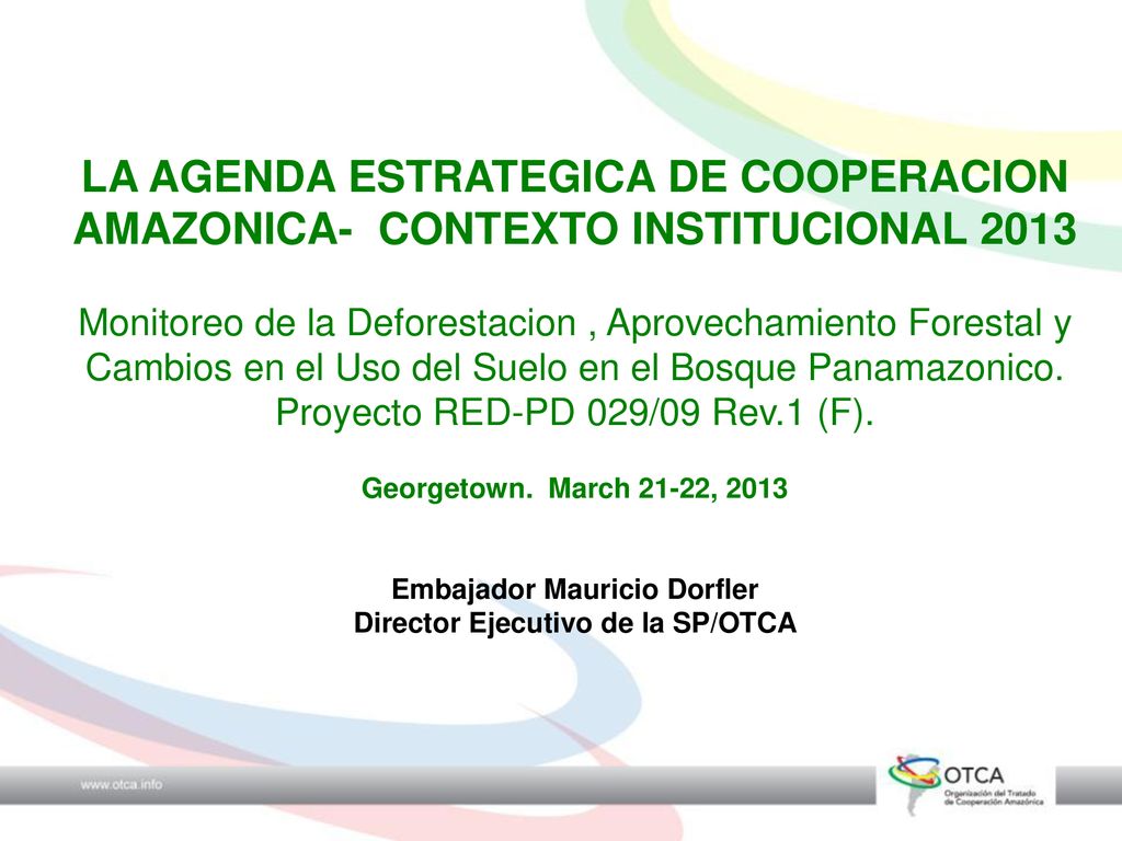 LA AGENDA ESTRATEGICA DE COOPERACION AMAZONICA- CONTEXTO INSTITUCIONAL 2013 Monitoreo de la Deforestacion , Aprovechamiento Forestal y Cambios en el Uso del Suelo en el Bosque Panamazonico.