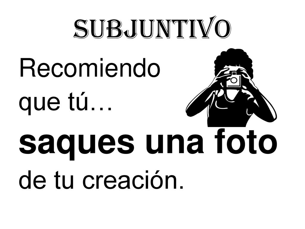 Subjuntivo Recomiendo que tú… saques una foto de tu creación.