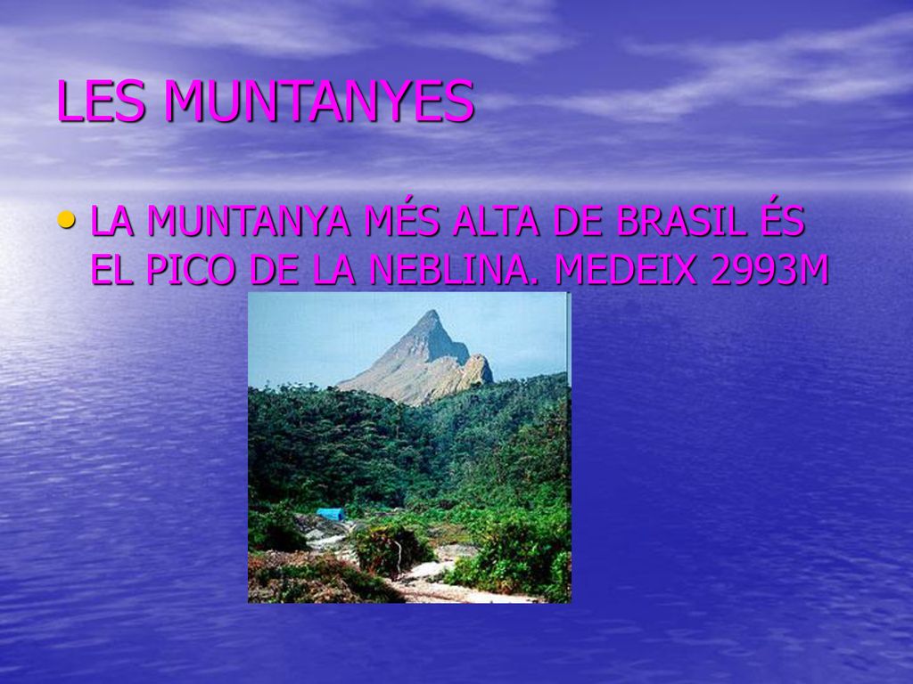 LES MUNTANYES LA MUNTANYA MÉS ALTA DE BRASIL ÉS EL PICO DE LA NEBLINA. MEDEIX 2993M