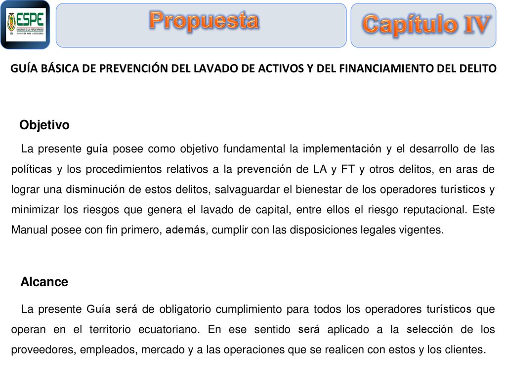 Propuesta Capítulo IV. GUÍA BÁSICA DE PREVENCIÓN DEL LAVADO DE ACTIVOS Y DEL FINANCIAMIENTO DEL DELITO.