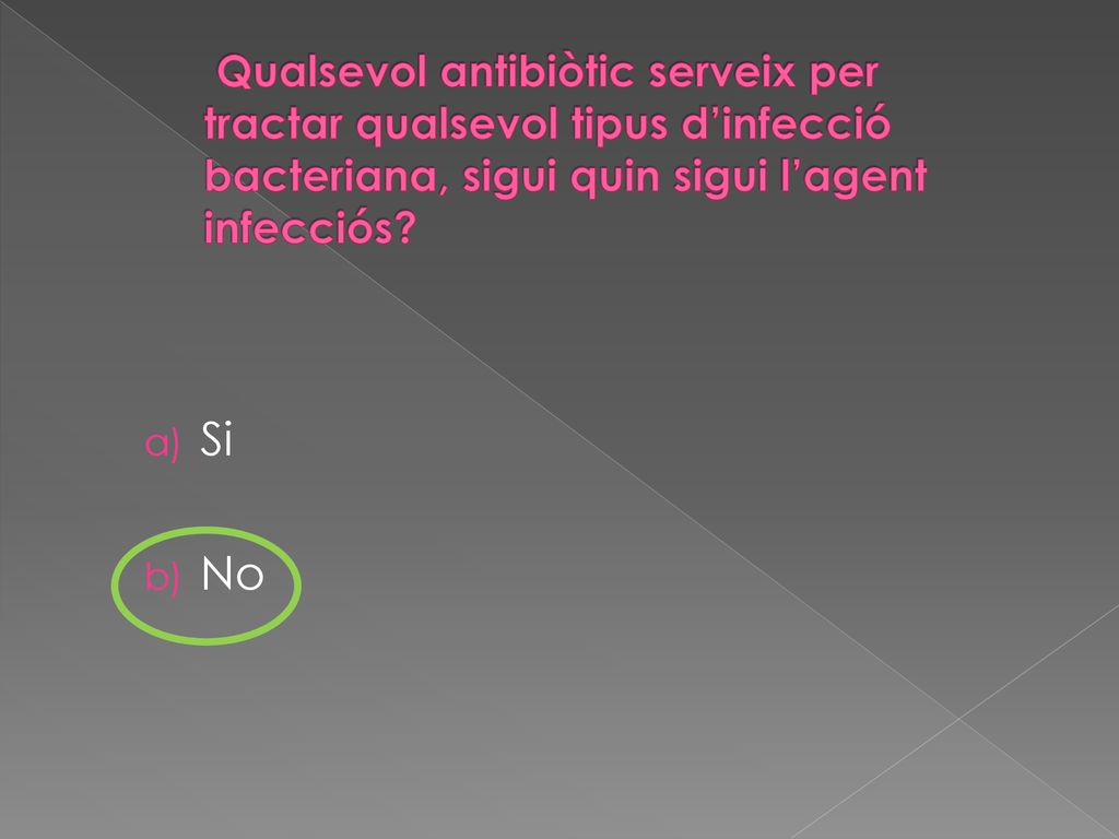 Qualsevol antibiòtic serveix per tractar qualsevol tipus d’infecció bacteriana, sigui quin sigui l’agent infecciós