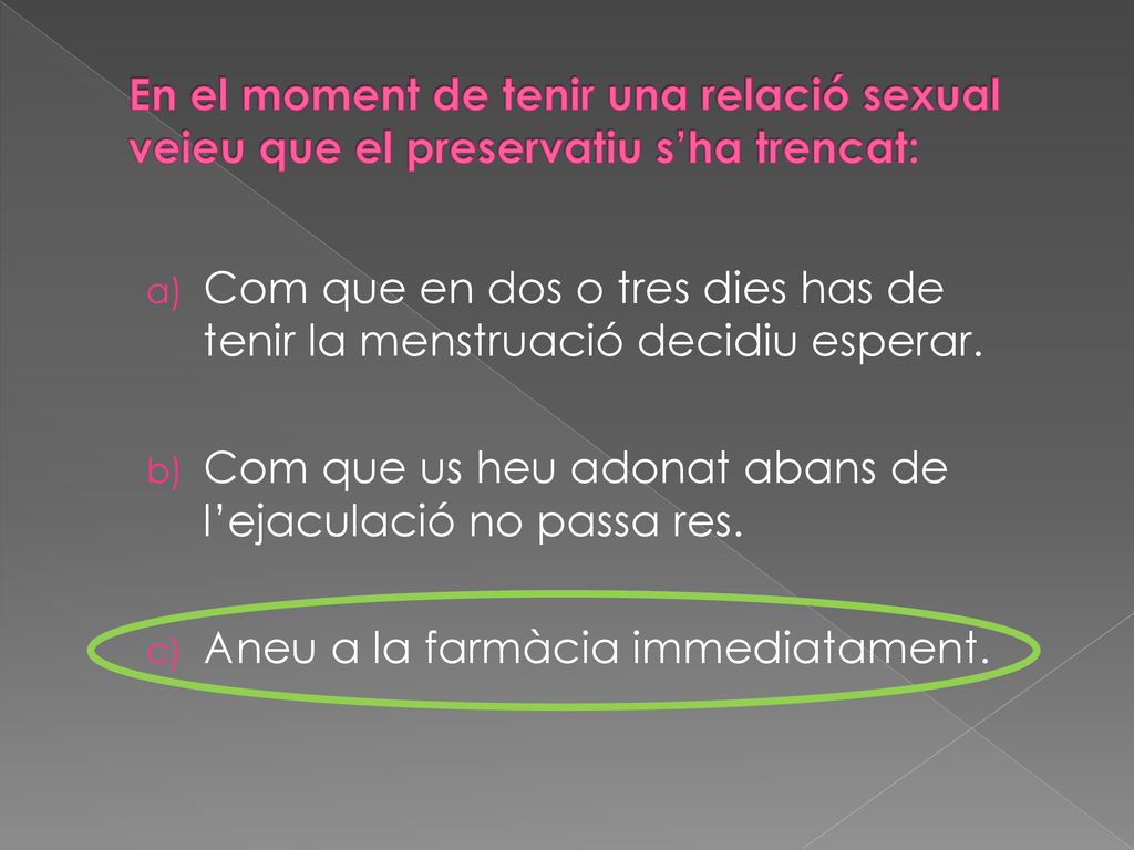 En el moment de tenir una relació sexual veieu que el preservatiu s’ha trencat: