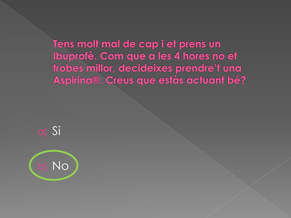 Tens molt mal de cap i et prens un Ibuprofè