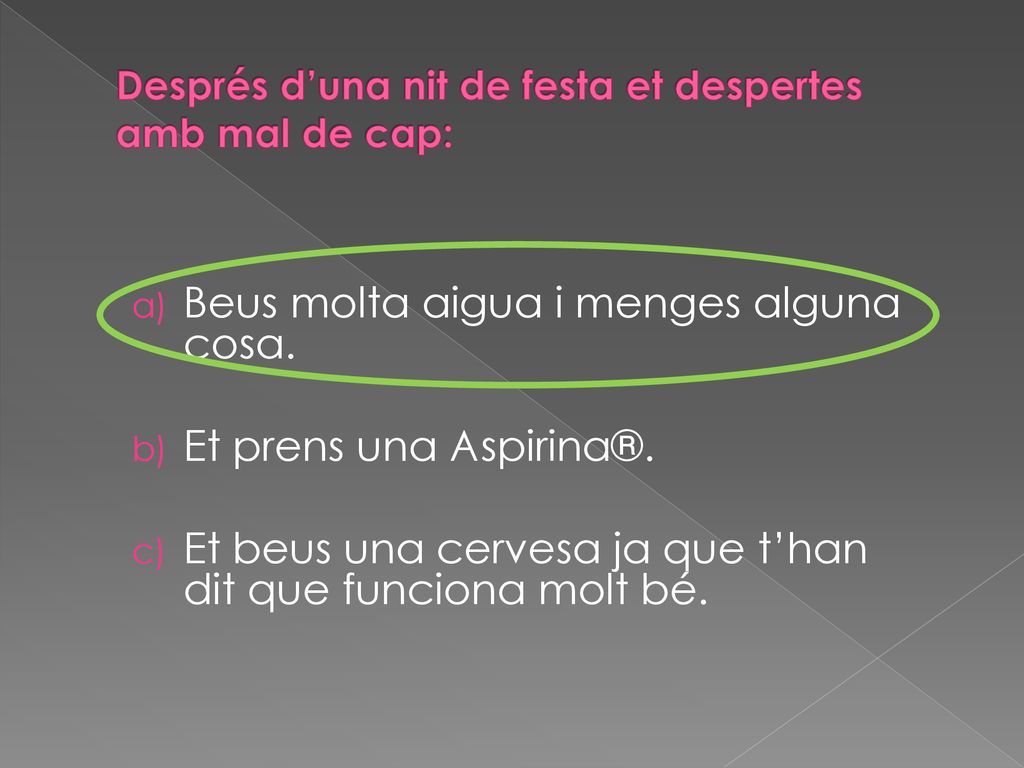 Després d’una nit de festa et despertes amb mal de cap: