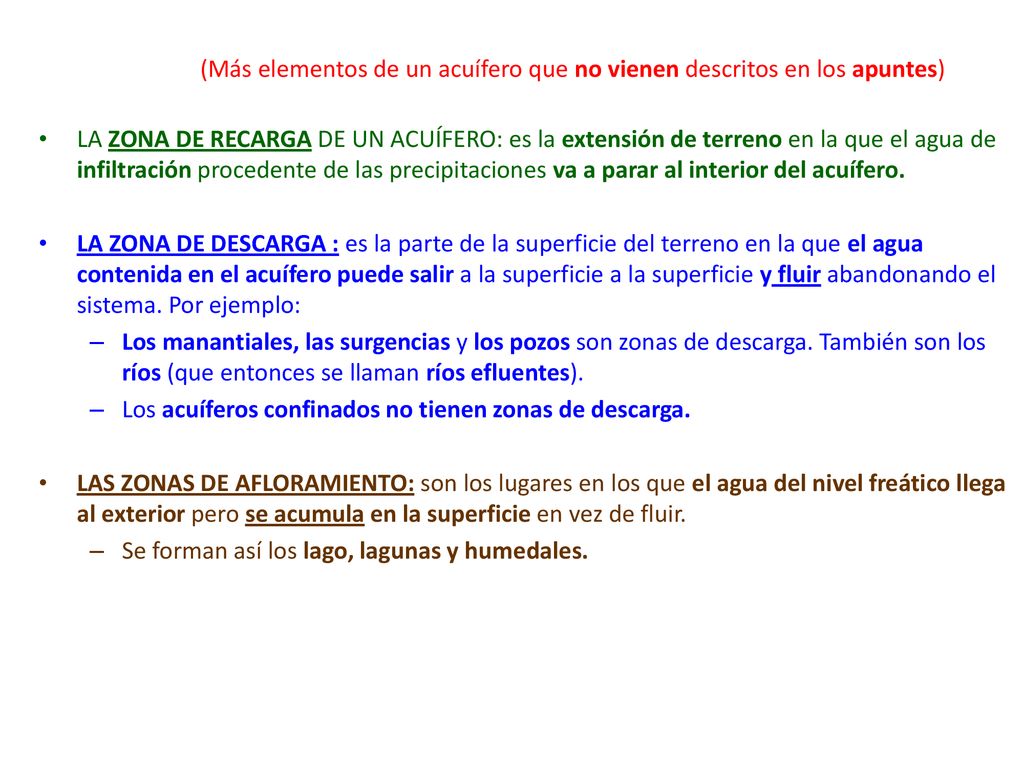 (Más elementos de un acuífero que no vienen descritos en los apuntes)