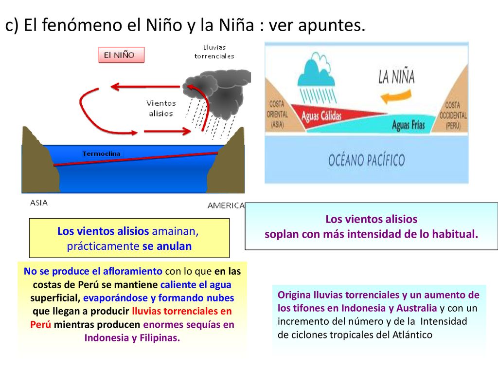 c) El fenómeno el Niño y la Niña : ver apuntes.