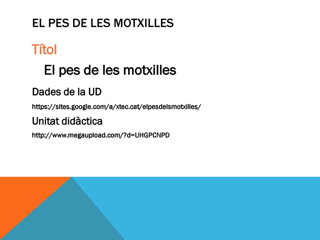 Títol El pes de les motxilles El pes de les motxilles Dades de la UD