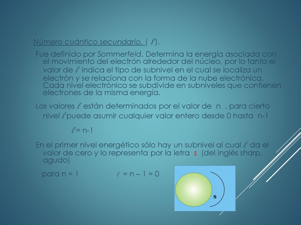 Número cuántico secundario. ( l ). Fue definido por Sommerfeld