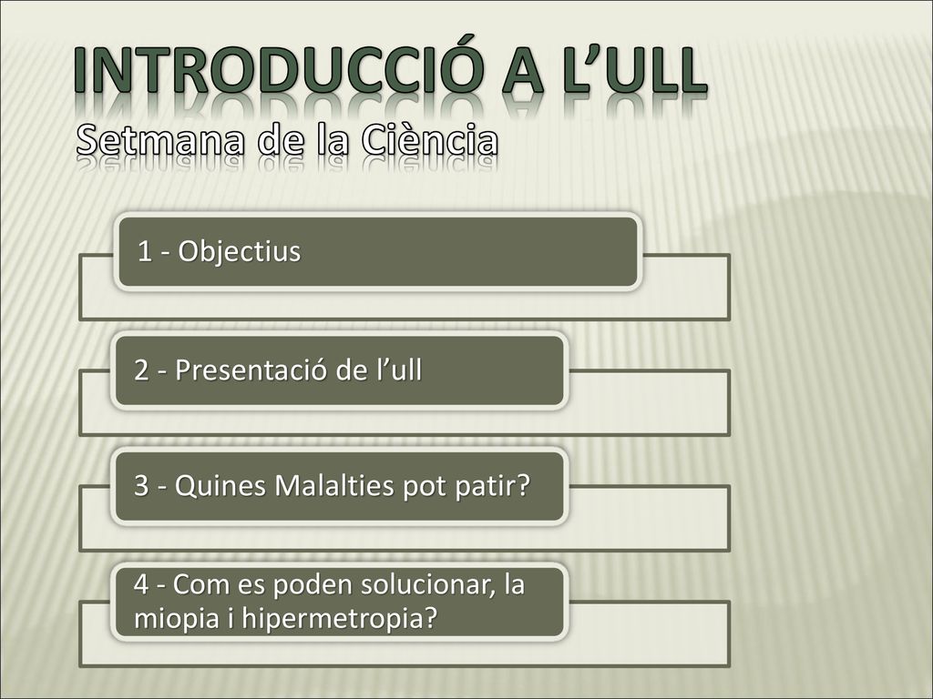 INTRODUCCIÓ A L’ULL Setmana de la Ciència 1 - Objectius