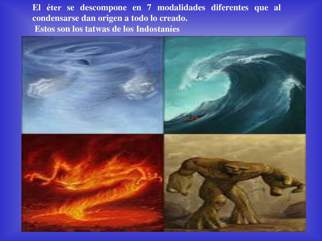 El éter se descompone en 7 modalidades diferentes que al condensarse dan origen a todo lo creado.