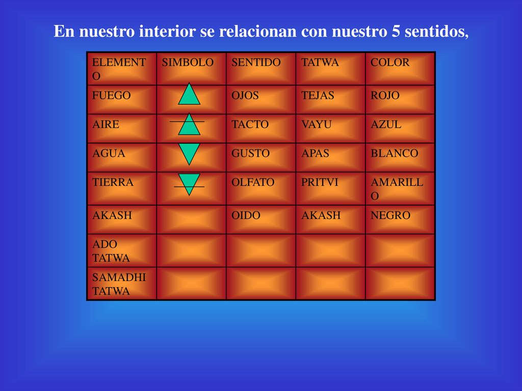 En nuestro interior se relacionan con nuestro 5 sentidos,