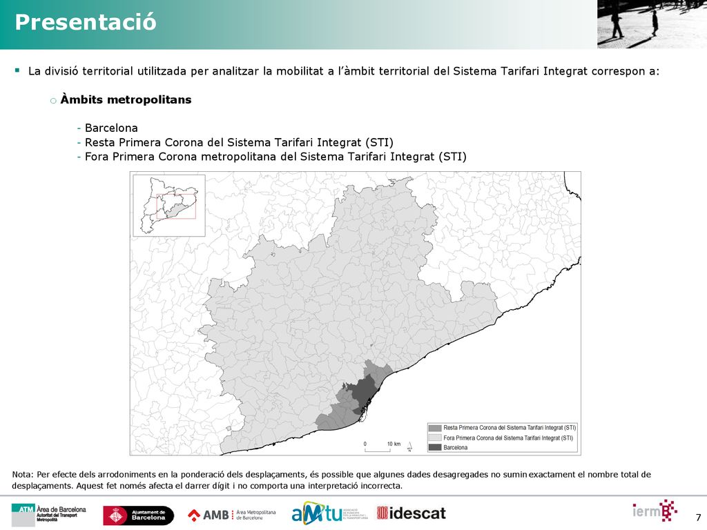 Presentació La divisió territorial utilitzada per analitzar la mobilitat a l’àmbit territorial del Sistema Tarifari Integrat correspon a: