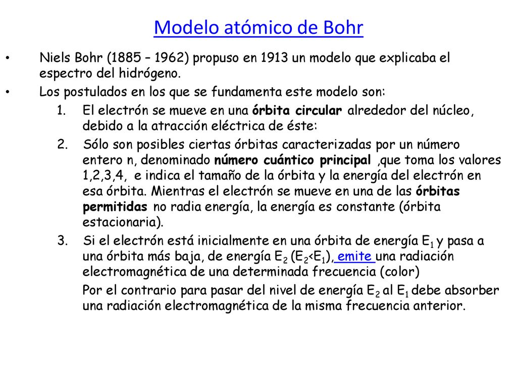 Modelo atómico de Bohr Niels Bohr (1885 – 1962) propuso en 1913 un modelo que explicaba el espectro del hidrógeno.