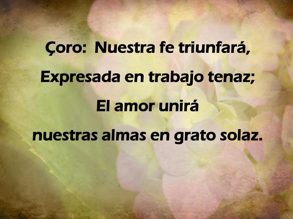 Çoro: Nuestra fe triunfará, Expresada en trabajo tenaz; El amor unirá