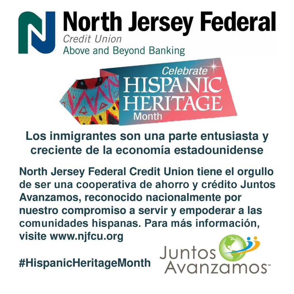 North Jersey Federal Credit Union tiene el orgullo de ser una cooperativa de ahorro y crédito Juntos Avanzamos, reconocido nacionalmente por nuestro compromiso a servir y empoderar a las comunidades hispanas. Para más información, visite