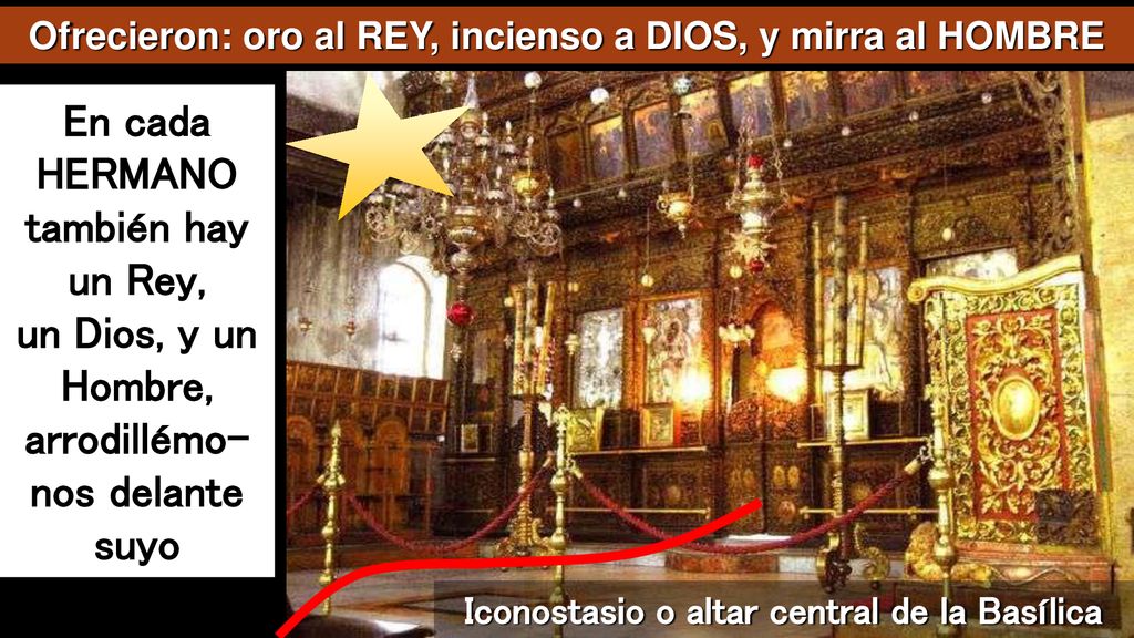 Ofrecieron: oro al REY, incienso a DIOS, y mirra al HOMBRE