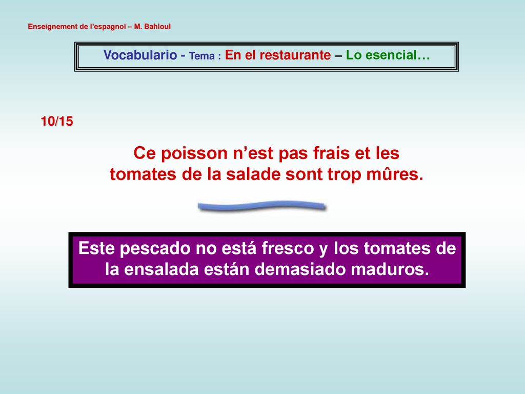 Vocabulario - Tema : En el restaurante – Lo esencial…