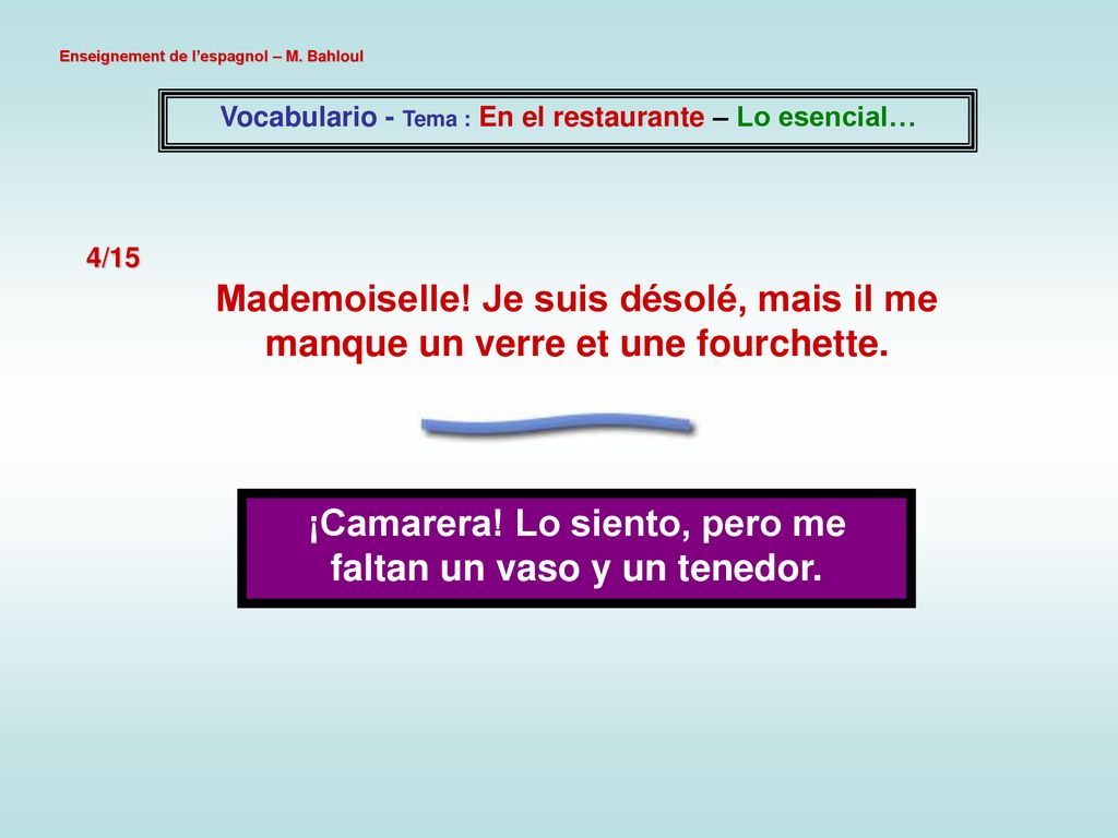 ¡Camarera! Lo siento, pero me faltan un vaso y un tenedor.