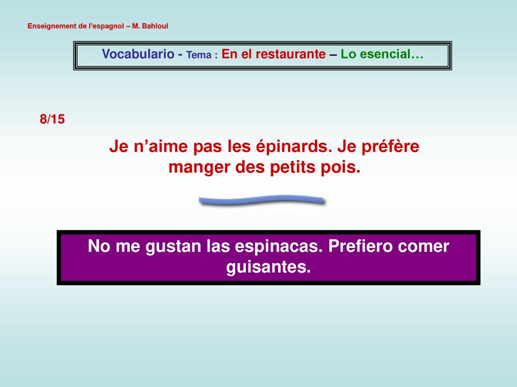 Je n’aime pas les épinards. Je préfère manger des petits pois.